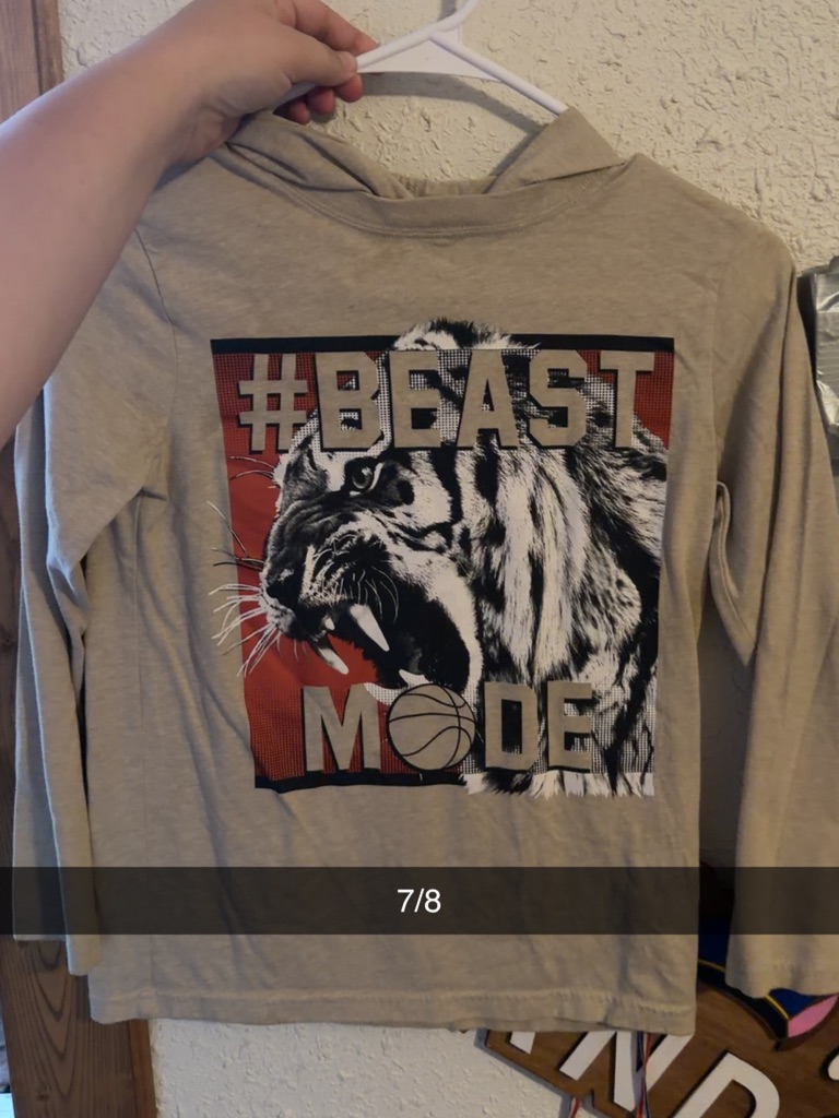 Kids' Beige "#Beast Mode" Tiger Graphic Hoodie Shirt